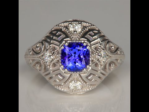 14K White Gold Square Cushion Tanzanite Ring By Alice Reynolds 1.26 Carats