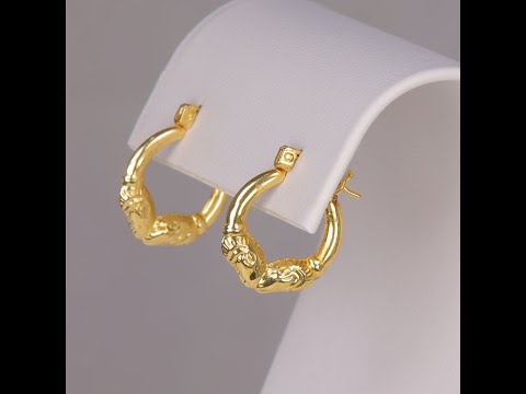 14K Yellow Gold Rams Head Puffy Hoop Earrings