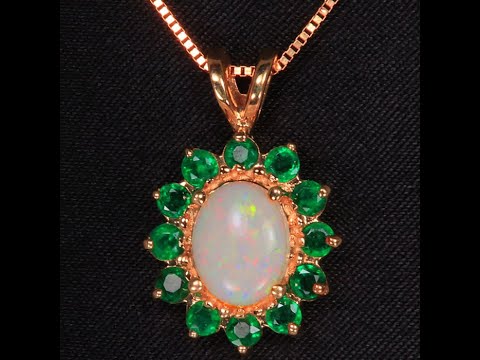 Estate Australian Opal Pendant with Emeralds