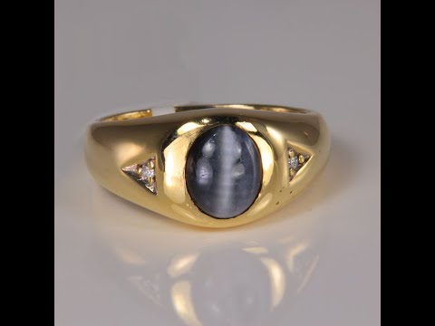 10K Yellow Gold Synthetic Catseye and Diamond Ring