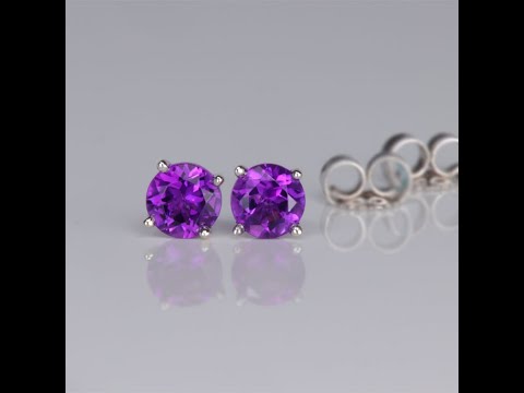 14K White Gold Round Cut Amethyst Stud Earrings .60 Carats