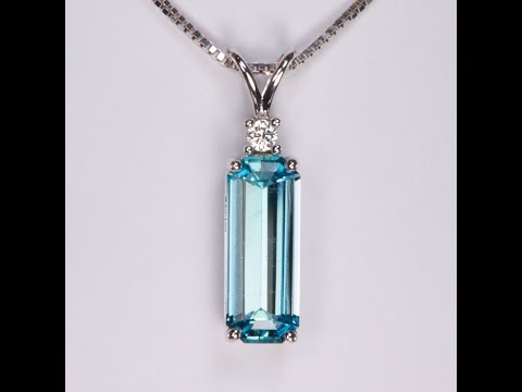 14K White Gold Aquamarine and Diamond Accent Pendant 3.10 Carats