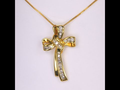 10K Yellow Gold and Diamond Cross Pendant .33 Carats