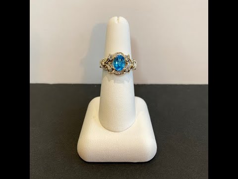 10K Yellow Gold Swiss Blue Topaz and Diamond Ring