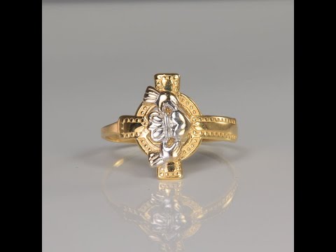 14K Yellow Gold Celtic Cross Claddagh Ring