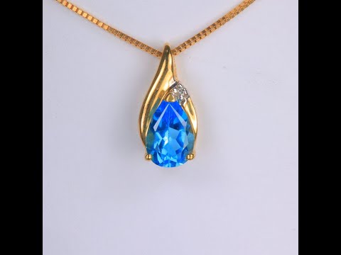 10K Yellow Gold Blue Topaz and Diamond Accent Pendant 1.50 Carats