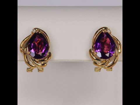 14K Yellow Gold Amethyst and Diamond Accent Stud Earrings 6.75 Carats