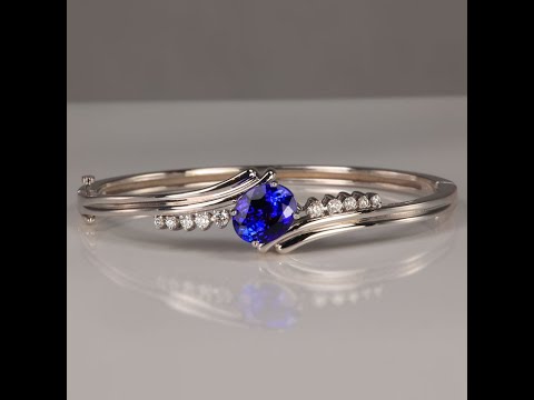 14K White Gold Tanzanite and Diamond Bangle Bracelet 4.01 Carats