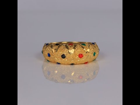 14K Yellow Gold Multi Color Enameled Ring