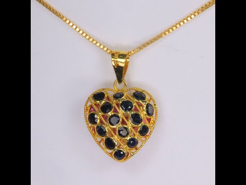 18K Yellow Gold Ruby and Sapphire Dual Sided Heart Pendant 1.00 Carats