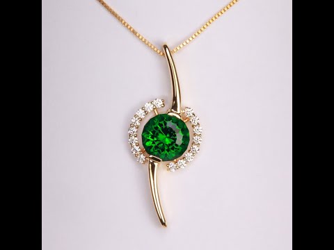 14K Yellow Gold Chrome Tourmaline Pendant with Diamonds 2.99 Carats