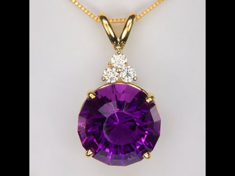 13.05ct Amethyst Pendant with Diamond in 14k Yellow Gold