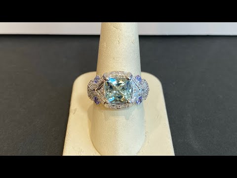 14K White Gold Aquamarine Tanzanite and Diamond Ring 2.60 Carats