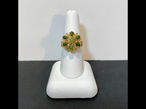 14K Yellow Gold Nephrite Jade Flower Ring