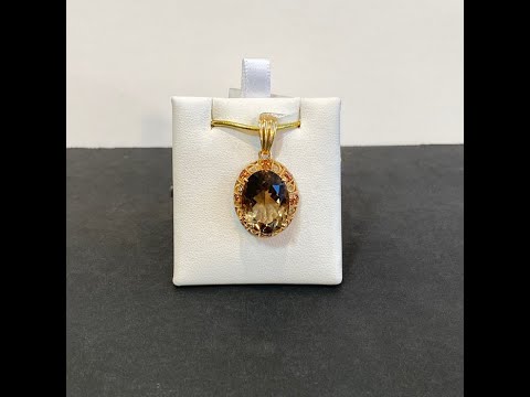 14K Yellow Gold Smoky Quartz and Spessartite Garnet Pendant 8.85 Carats