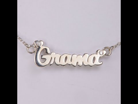 14K White Gold "Grama" Necklace With Diamond Accents