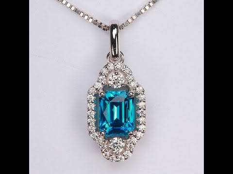 14K White Gold Blue Zircon and Diamond Pendant 2.46 Carats