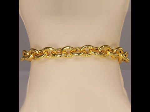 14K Yellow Gold Diamond Cut Cable Link Bracelet