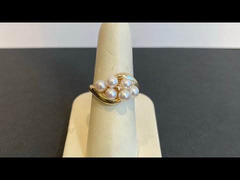 10K Yellow Gold Pearl Cluster and Diamond Accent Ring