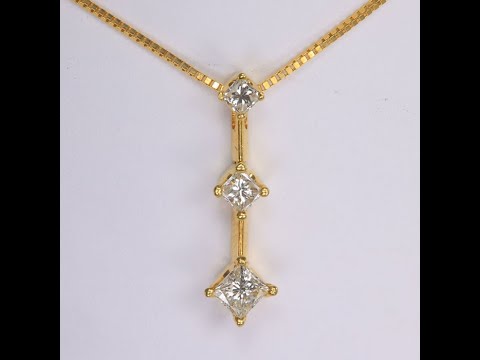 14K Yellow Gold Diamond Past Present Future Pendant .40 Carats