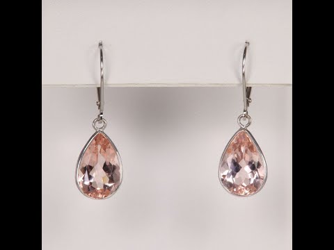 14K White Gold Morganite Dangle Pierced Earrings 6.45 Carats