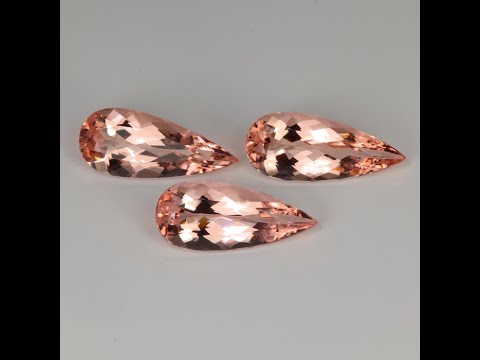 Trio of Matching Pear Shape Brilliant Cut Morganites 28.26 Carats