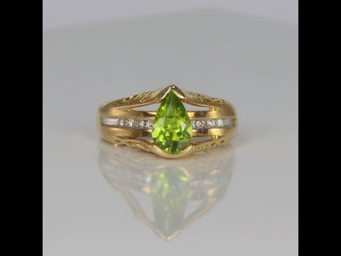 10K Yellow Gold Peridot and Diamond Accent Ring 1.29 Carats