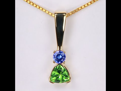 14K Yellow Gold Tourmaline and Tanzanite Pendant 1.04 Carats