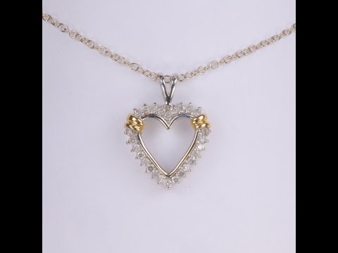 10K White and Yellow Gold Diamond Heart Pendant