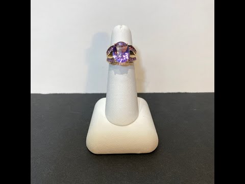 10K Yellow Gold Oval Fantasy Cut Amethyst Ring 4 Carats