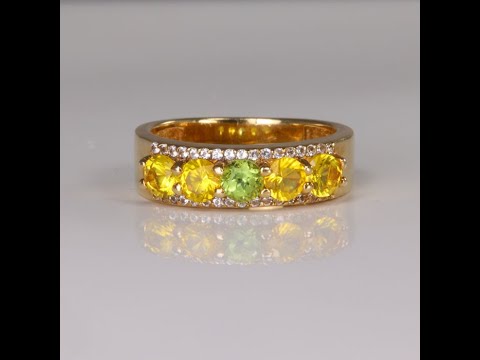 14K Yellow Gold Peridot White Sapphire and Synthetic Sapphire Ring