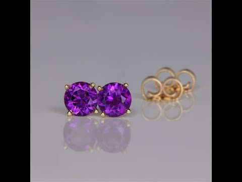 14K Yellow Gold Round Cut Amethyst Stud Earrings .64 Carats