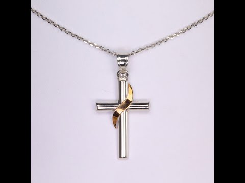 14K White and Plated Rose Gold Cross Necklace