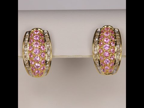 14K Yellow Gold Pink Sapphire and Diamond Earrings 1.40 Carats