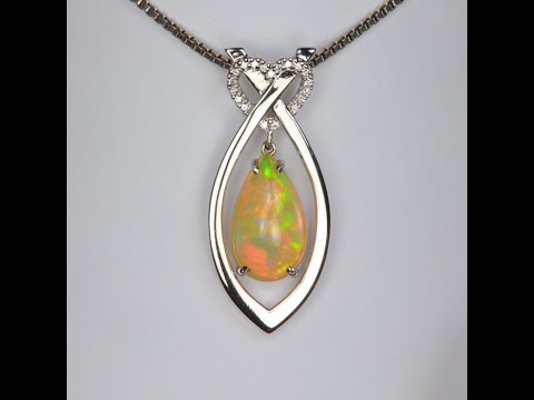 14K White Gold Ethiopian Opal And Diamond Pendant by Christopher Michael