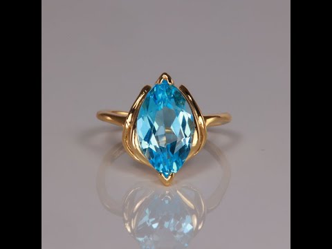 14K Yellow Gold Marquise Cut Swiss Blue Topaz 3.16 Carats