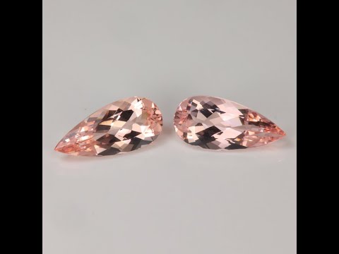 Matched Pair of Pear Shape Brilliant Morganites 5.48 Carats