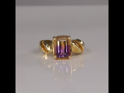 14K Yellow Gold Emerald Cut Ametrine Ring 1.60 Carats