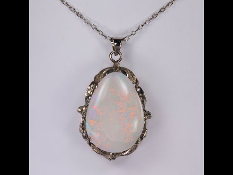 10K White Gold Pear Shape Cabochon Opal Necklace 8.00 Carats