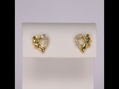 14K Yellow Gold Diamond Accent Heart Stud Earrings