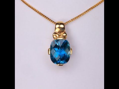 10K Yellow Gold Blue Topaz Pendant 3.50 Carats