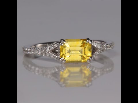 14K White Gold Emerald Cut Yellow Sapphire and Diamond Ring 1.44 Carats