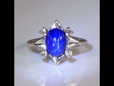 10K White Gold Linde Star Sapphire and Diamond Accent Ring