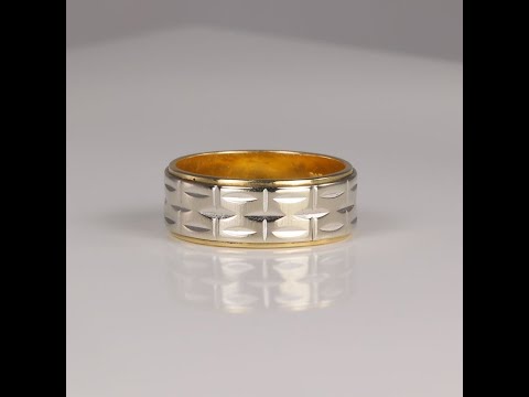 14K White and Yellow Gold Engraved Detail Band