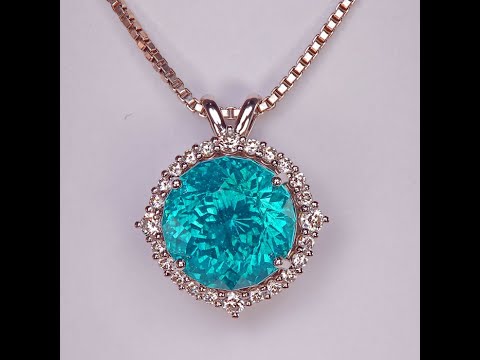 14K White Gold Portuguese Round Brilliant Apatite and Diamond Pendant by Steve Moriarty 23.30 Carats