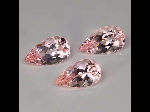 Trio of Matching Pear Shape Brilliant Cut Morganites 6.07 Carats