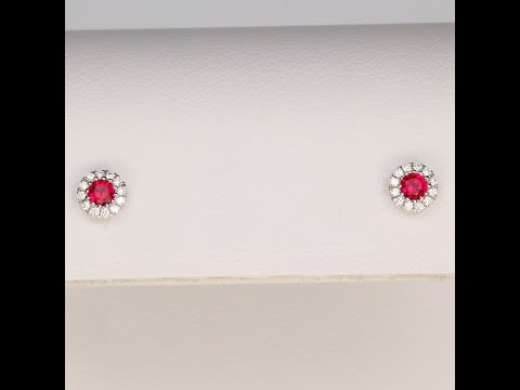 14K White Gold Ruby And Diamond Stud Earrings .17 Carats