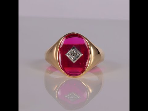 10K Yellow Gold Synthetic Ruby and Diamond Accent Ring