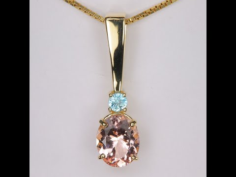 14K Yellow Gold Morganite and Blue Zircon Pendant 2.97 Carats