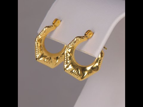 14K Yellow Gold Geometric Puffy Hoop Earrings